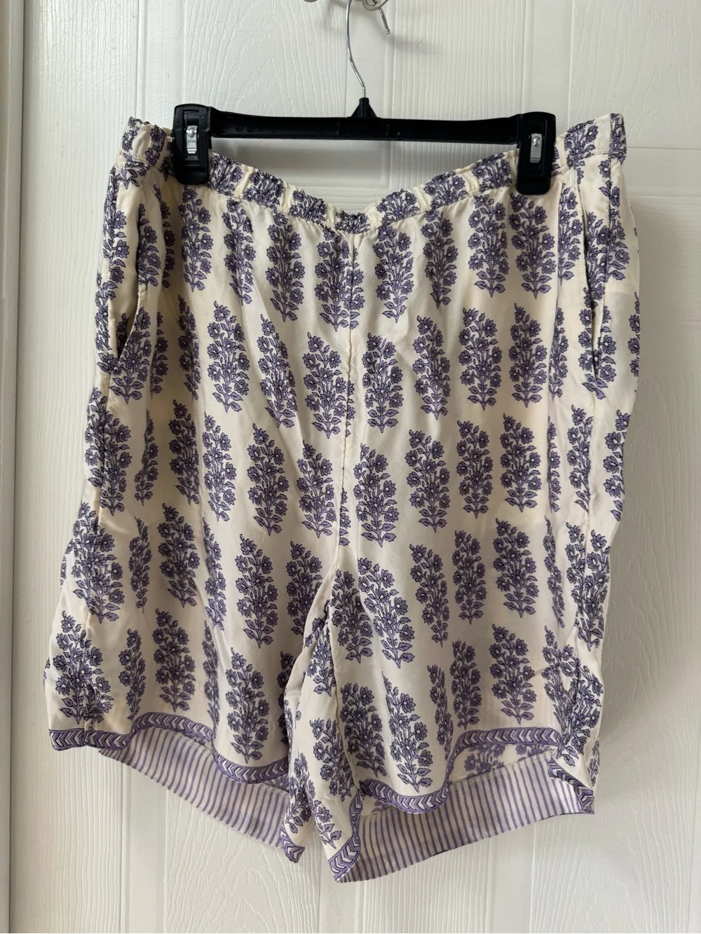 J. Crew White Shorts with Lavender Floral Block Print